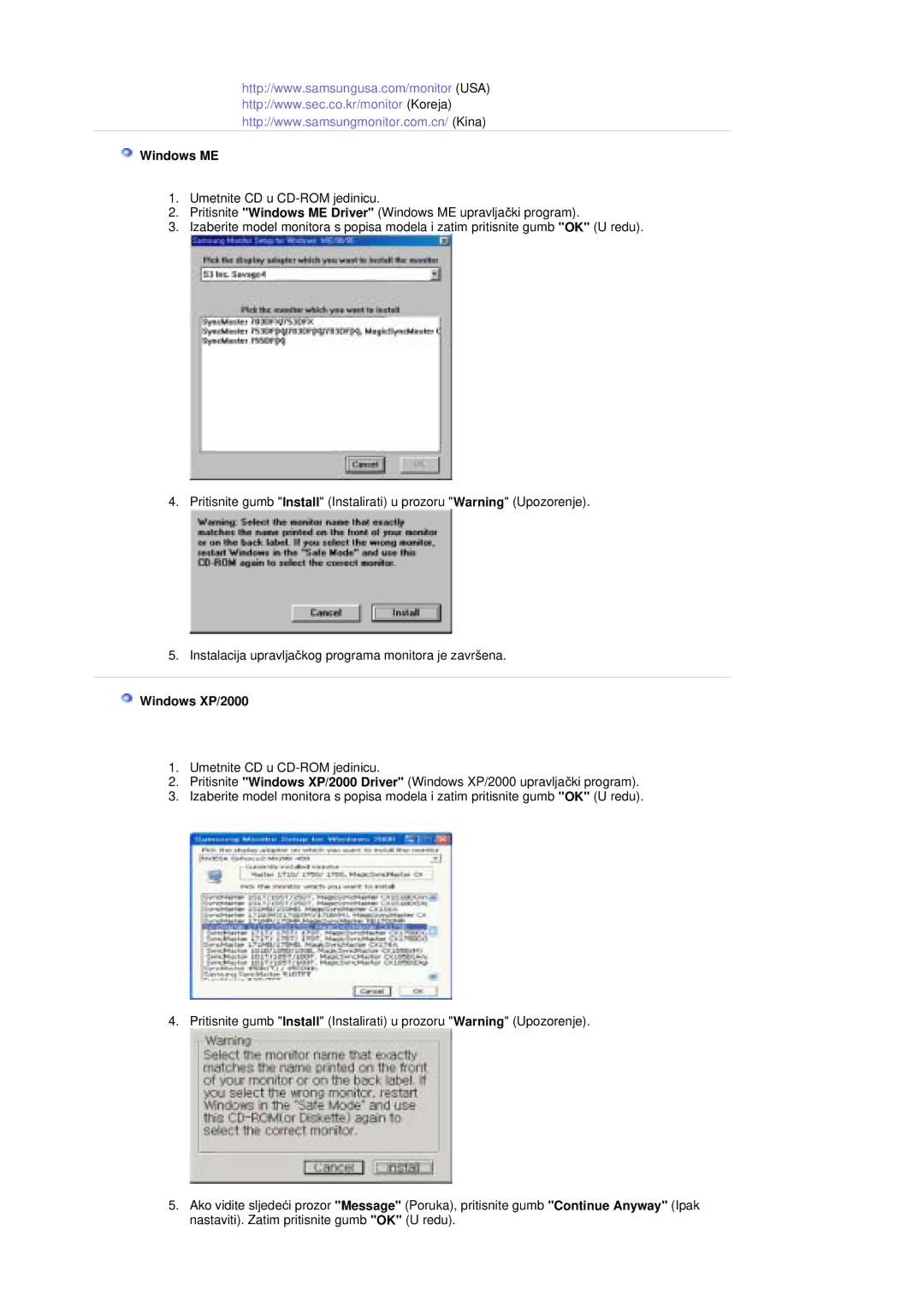 Samsung MZ19FSSS/EDC manual Windows ME, Windows XP/2000 