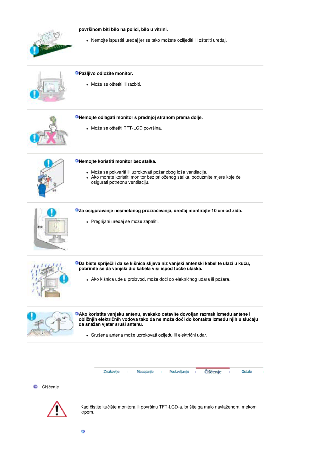 Samsung MZ19FSSS/EDC manual Površinom biti bilo na polici, bilo u vitrini, Pažljivo odložite monitor 