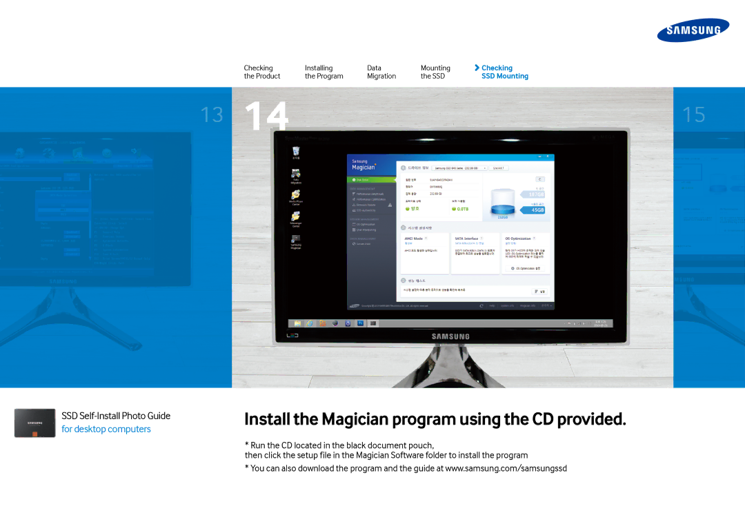 Samsung MZ7PD512BW, MZ7TE250LW, MZ7PD512Z manual Install the Magician program using the CD provided 