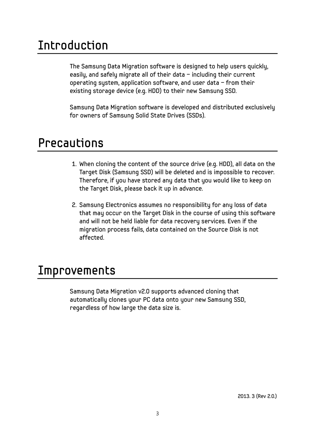 Samsung MZMTD128HAFV00000, NP300E4CA07JM, MZ7PC128Z manual Introduction, Precautions, Improvements 