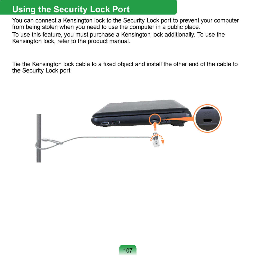 Samsung N140 manual Using the Security Lock Port 