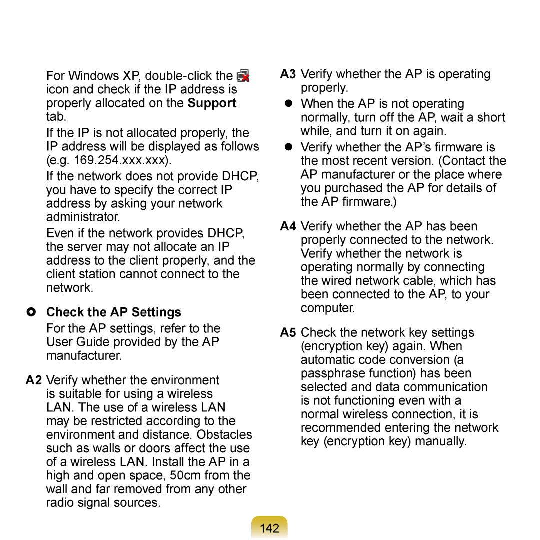 Samsung N140 manual  Check the AP Settings, 142 