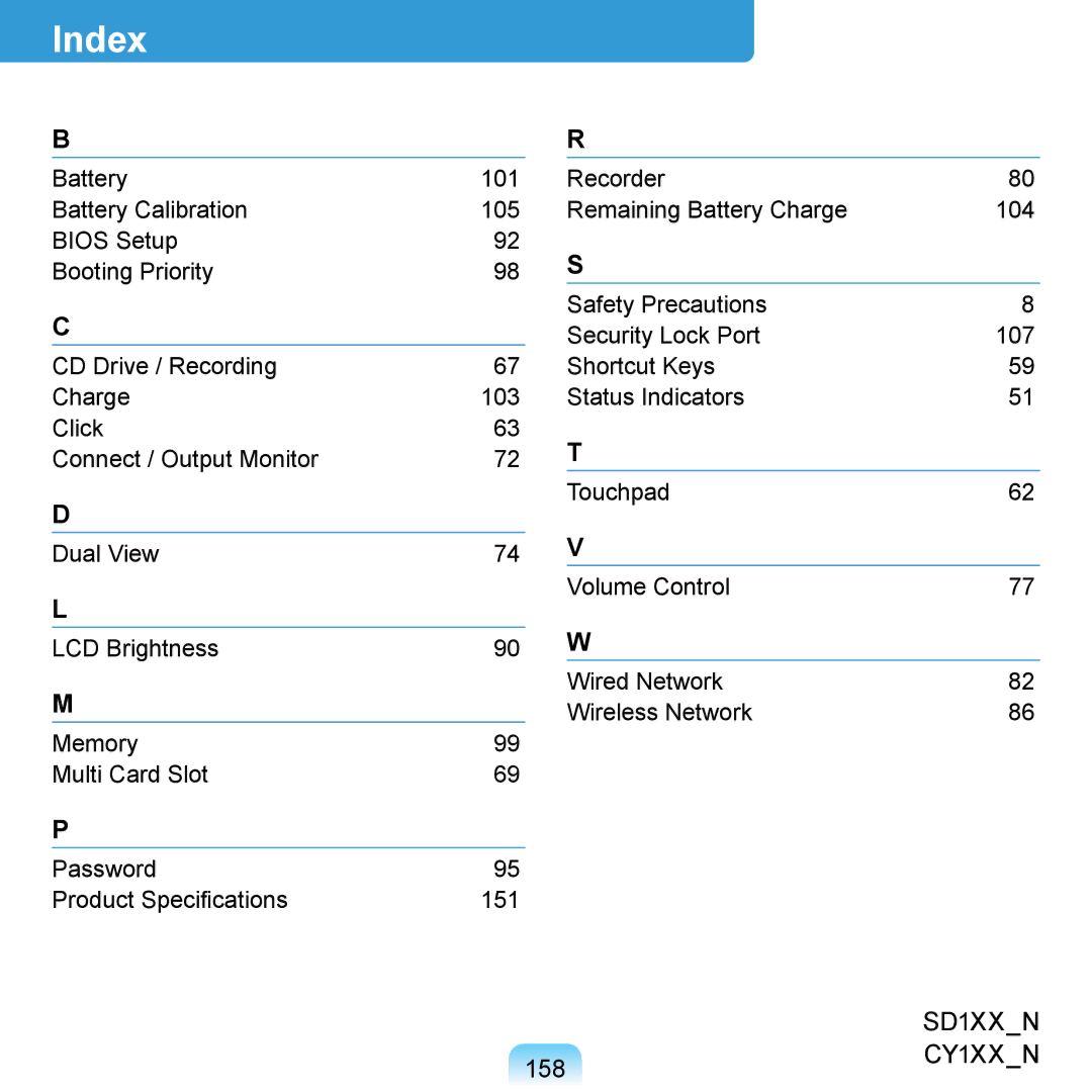 Samsung N140 manual Index 