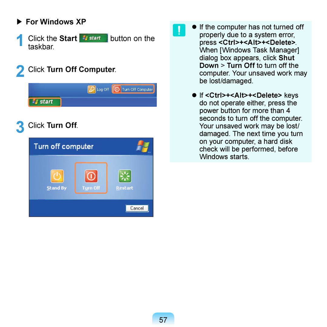 Samsung N140 manual For Windows XP, Click Turn Off Computer 