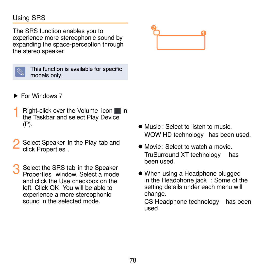 Samsung N140 manual Using SRS 