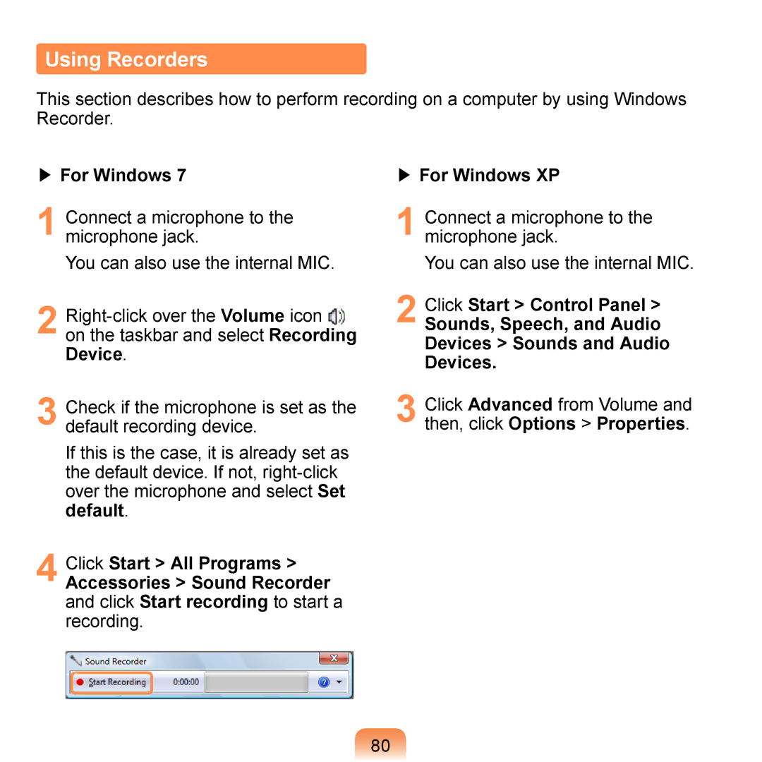 Samsung N140 manual Using Recorders 