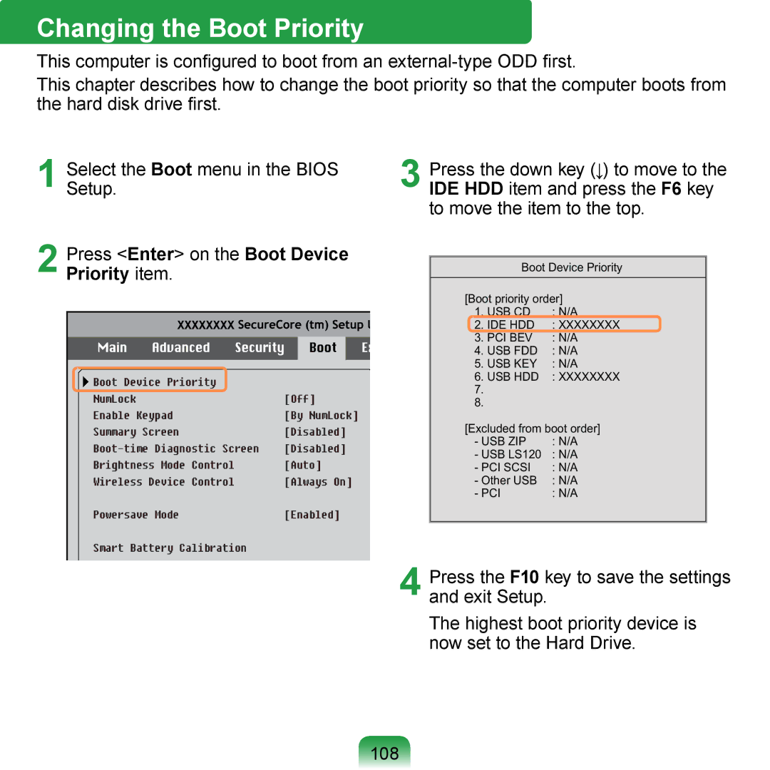 Samsung N150JP06, N150BLACK, NB30JP02, N150JP05 Changing the Boot Priority, Press Enter on the Boot Device Priority item 