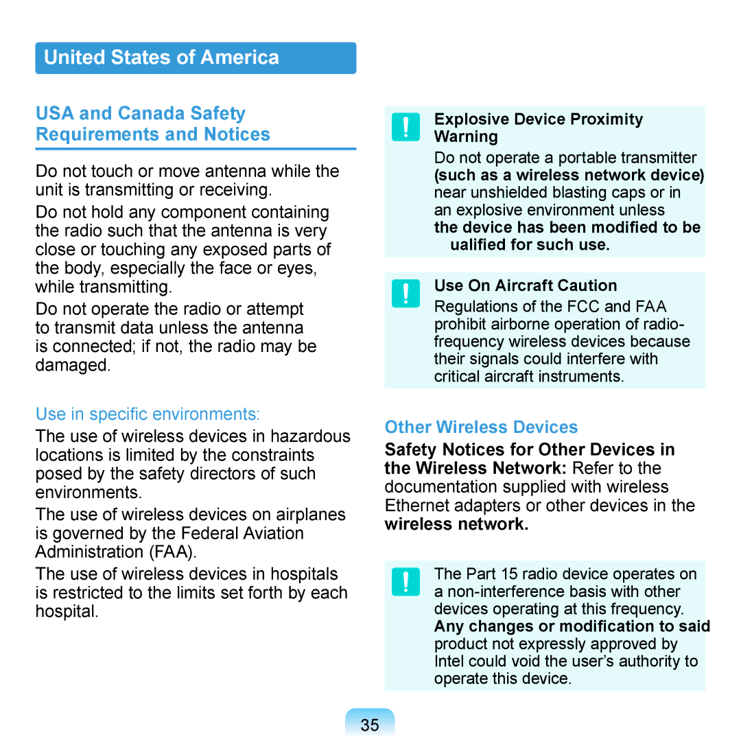 Samsung N150BLACK United States of America, USA and Canada Safety Requirements and Notices, Explosive Device Proximity 