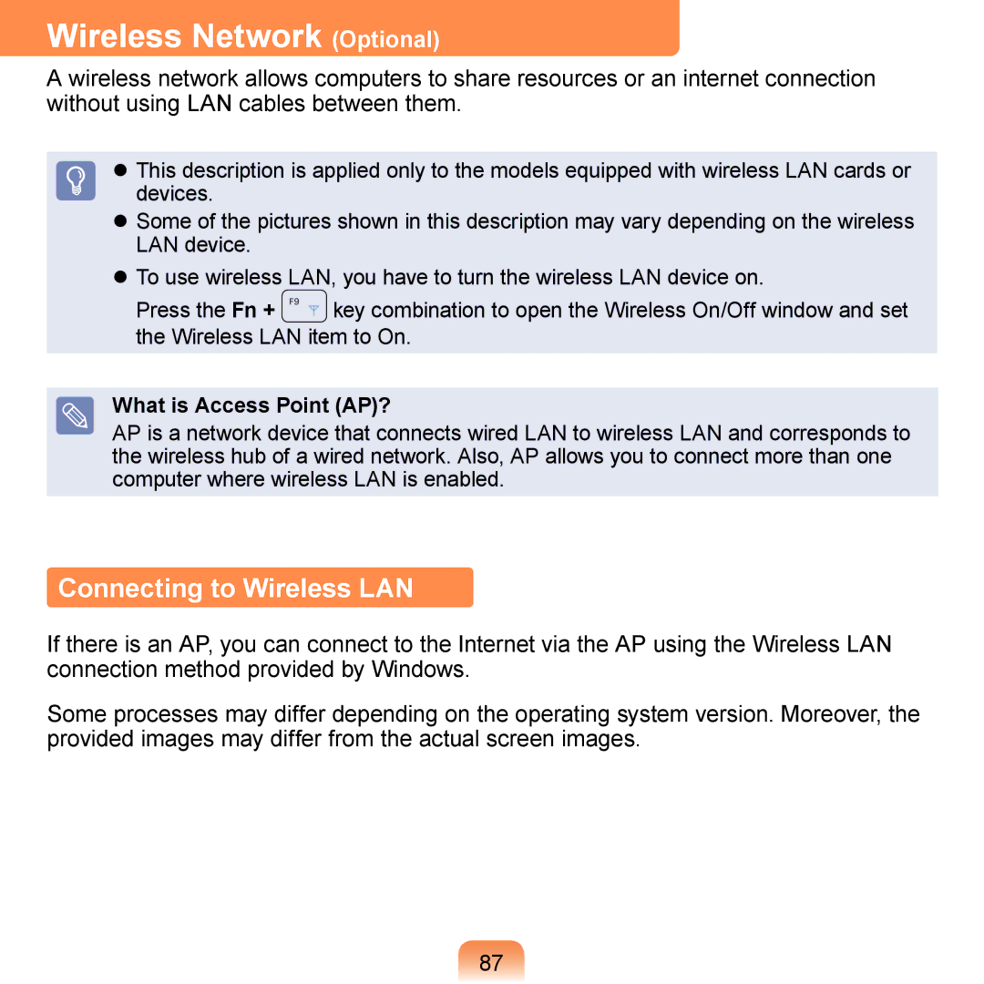 Samsung N150JP05, N150BLACK, N150JP06, NB30 Wireless Network Optional, Connecting to Wireless LAN, What is Access Point AP? 