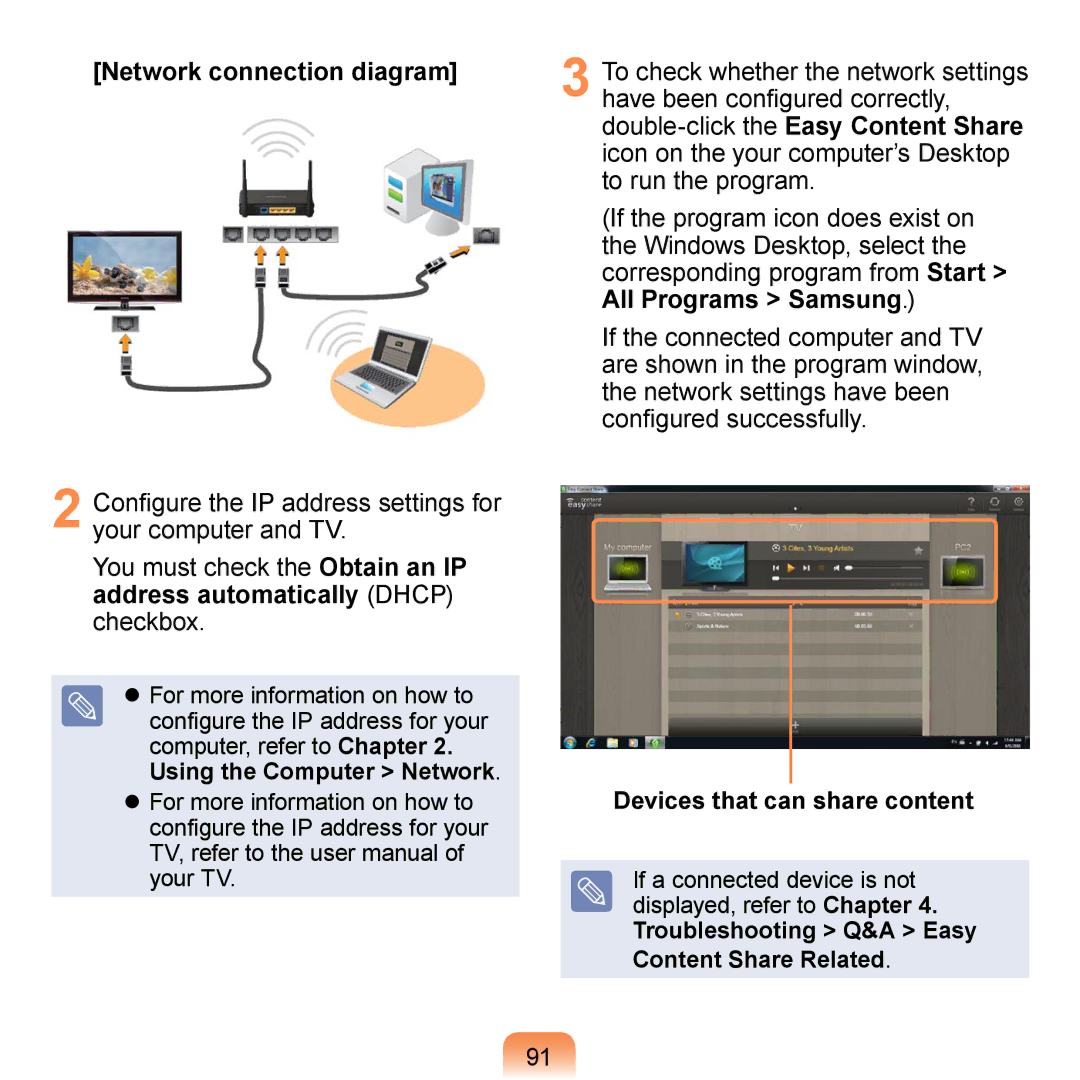 Samsung NB30, N150BLACK Network connection diagram, Configure the IP address settings for your computer and TV, Checkbox 