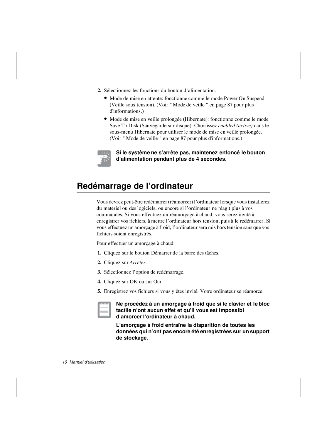 Samsung N640CN2013/SEF, N640CP4007/SEF, N640GR4001/SEF, N640GP4001/SEF, N640CN2011/SEF manual Redémarrage de l’ordinateur 