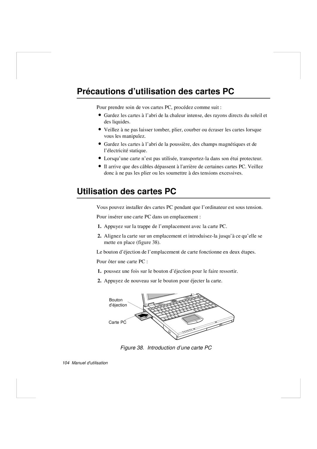 Samsung N640GR4002/SEF, N640CP4007/SEF, N640CN2013/SEF Précautions d’utilisation des cartes PC, Utilisation des cartes PC 