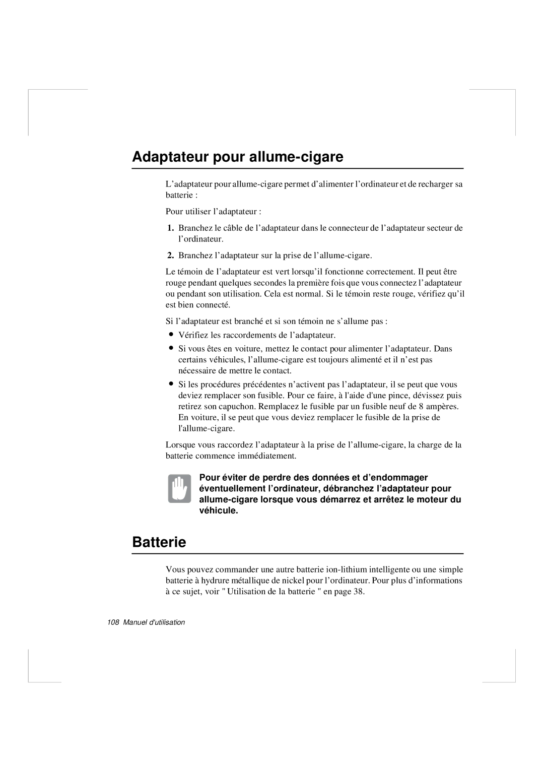 Samsung N640CP4007/SEF, N640CN2013/SEF, N640GR4001/SEF, N640GP4001/SEF manual Adaptateur pour allume-cigare, Batterie 