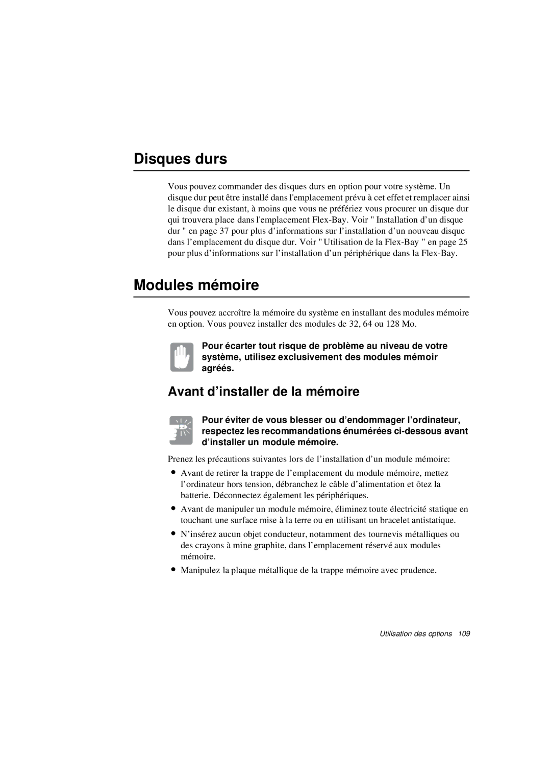 Samsung N640CN2013/SEF, N640CP4007/SEF, N640GR4001/SEF manual Disques durs, Modules mémoire, Avant d’installer de la mémoire 