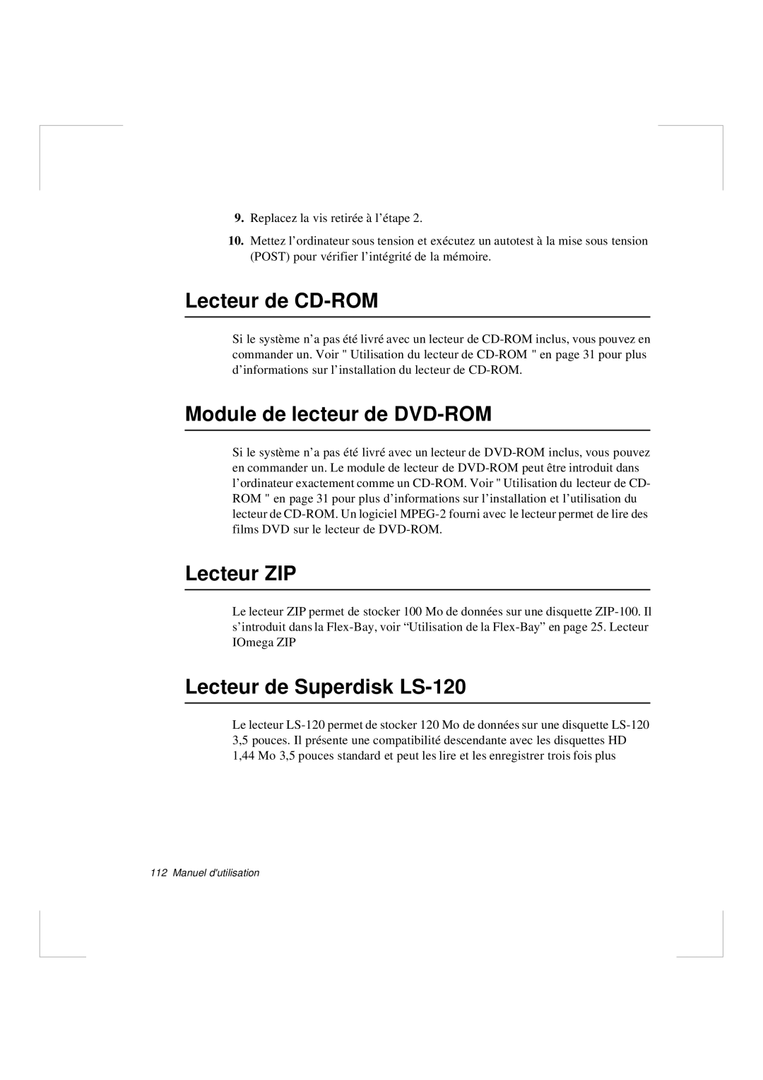 Samsung N640CN2011/SEF manual Lecteur de CD-ROM, Module de lecteur de DVD-ROM, Lecteur ZIP, Lecteur de Superdisk LS-120 