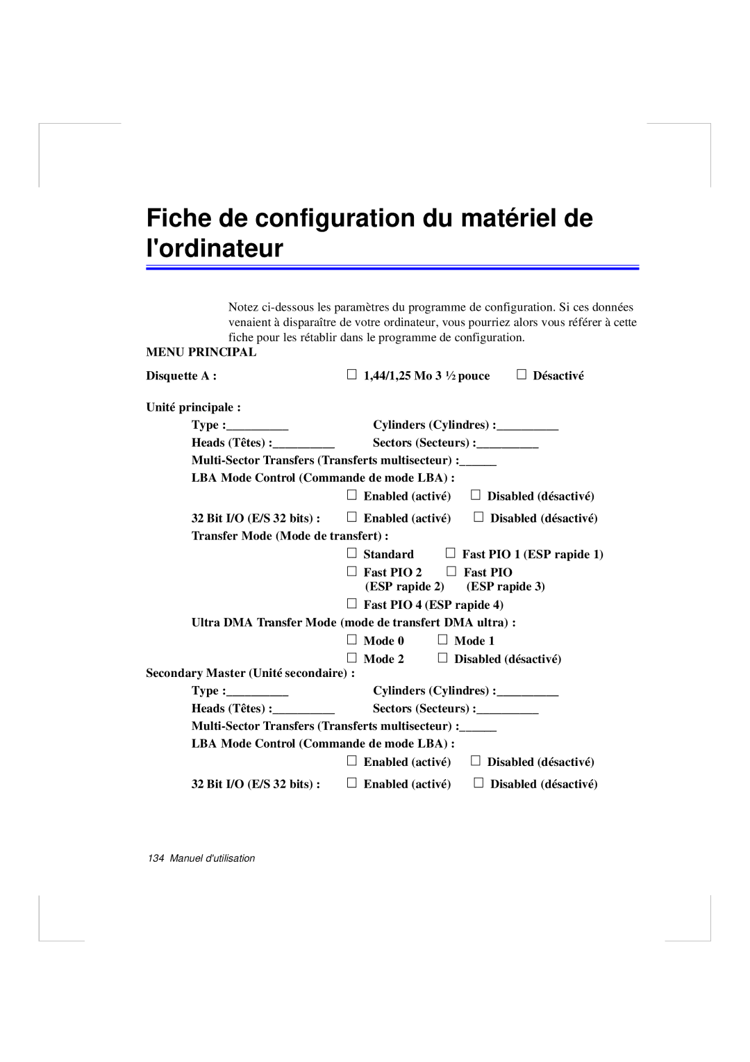 Samsung N640CN2011/SEG, N640CP4007/SEF, N640CN2013/SEF Fiche de configuration du matériel de lordinateur, Menu Principal 