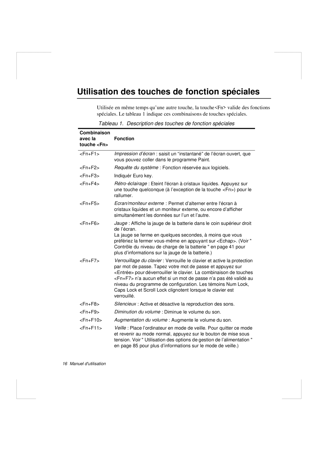 Samsung N640CP2004/SEF, N640CP4007/SEF, N640CN2013/SEF, N640GR4001/SEF manual Utilisation des touches de fonction spéciales 