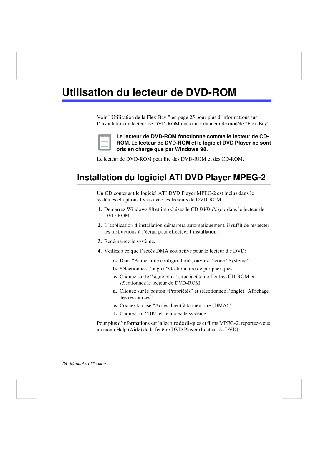 Samsung N640CP2004/SEF, N640CP4007/SEF Utilisation du lecteur de DVD-ROM, Installation du logiciel ATI DVD Player MPEG-2 