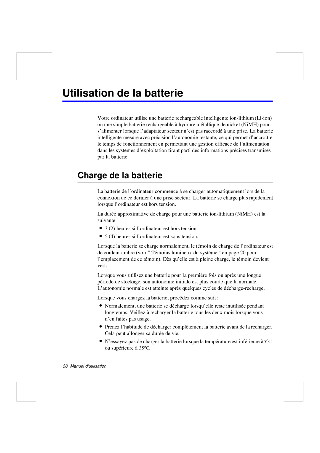 Samsung N640GR4001/SEF, N640CP4007/SEF, N640CN2013/SEF, N640GP4001/SEF Utilisation de la batterie, Charge de la batterie 