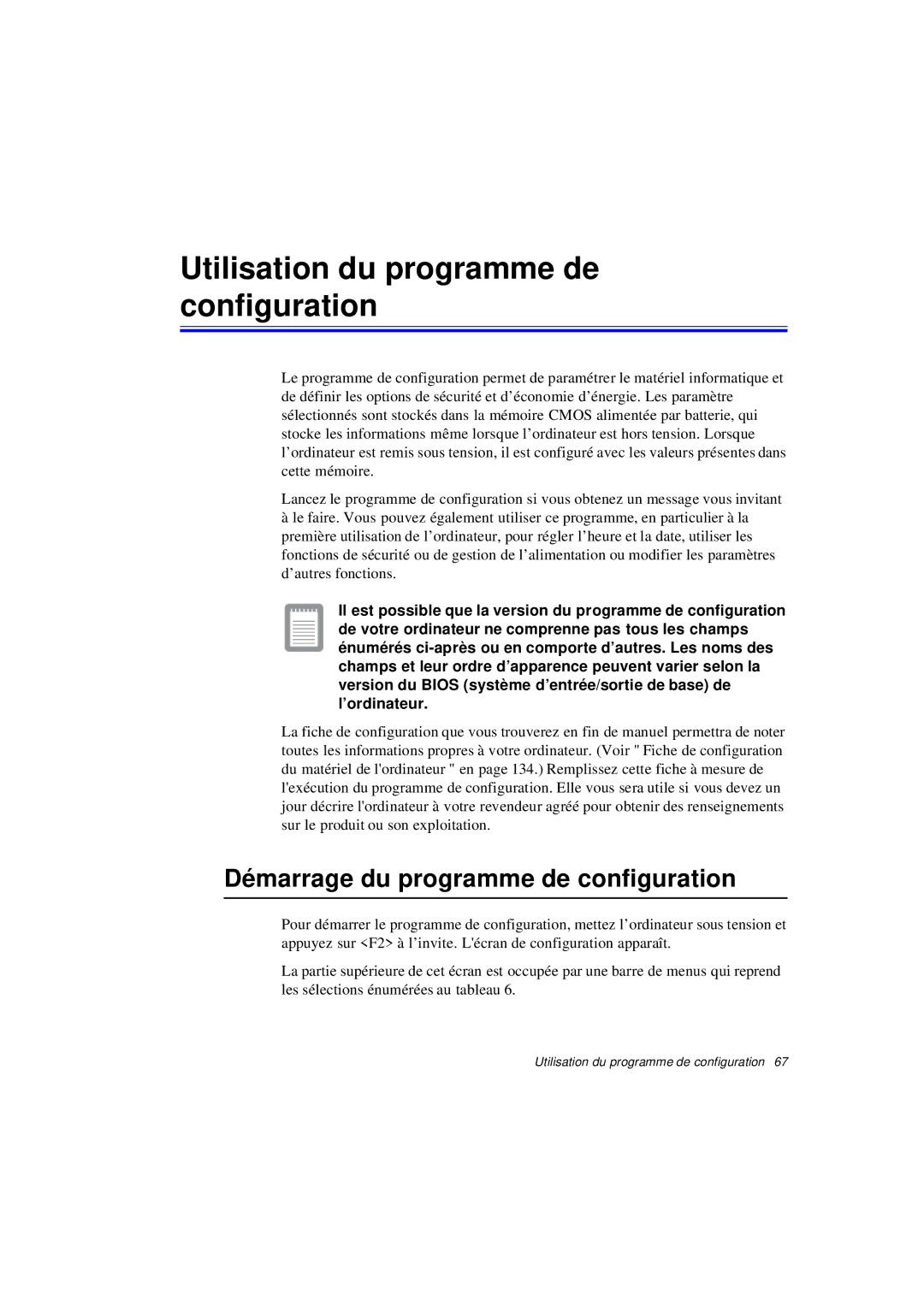 Samsung N640CN2011/SEF, N640CP4007/SEF Utilisation du programme de configuration, Démarrage du programme de configuration 