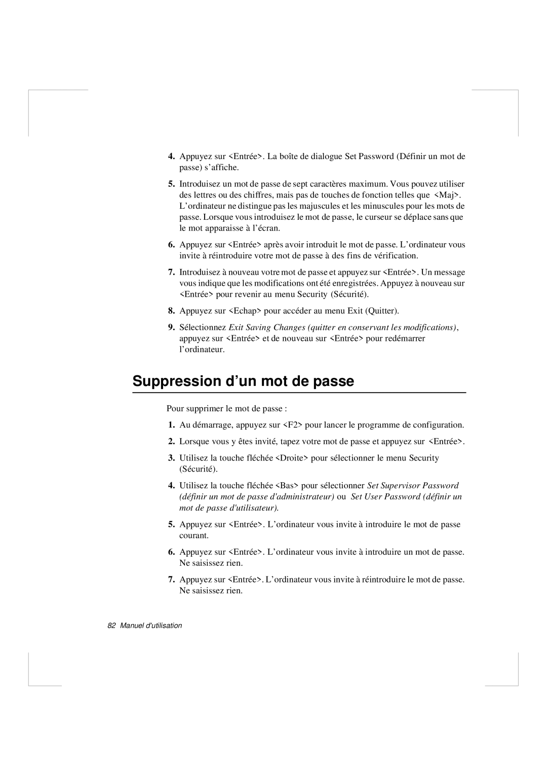 Samsung N640CN2013/SEF, N640CP4007/SEF, N640GR4001/SEF, N640GP4001/SEF, N640CN2011/SEF manual Suppression d’un mot de passe 