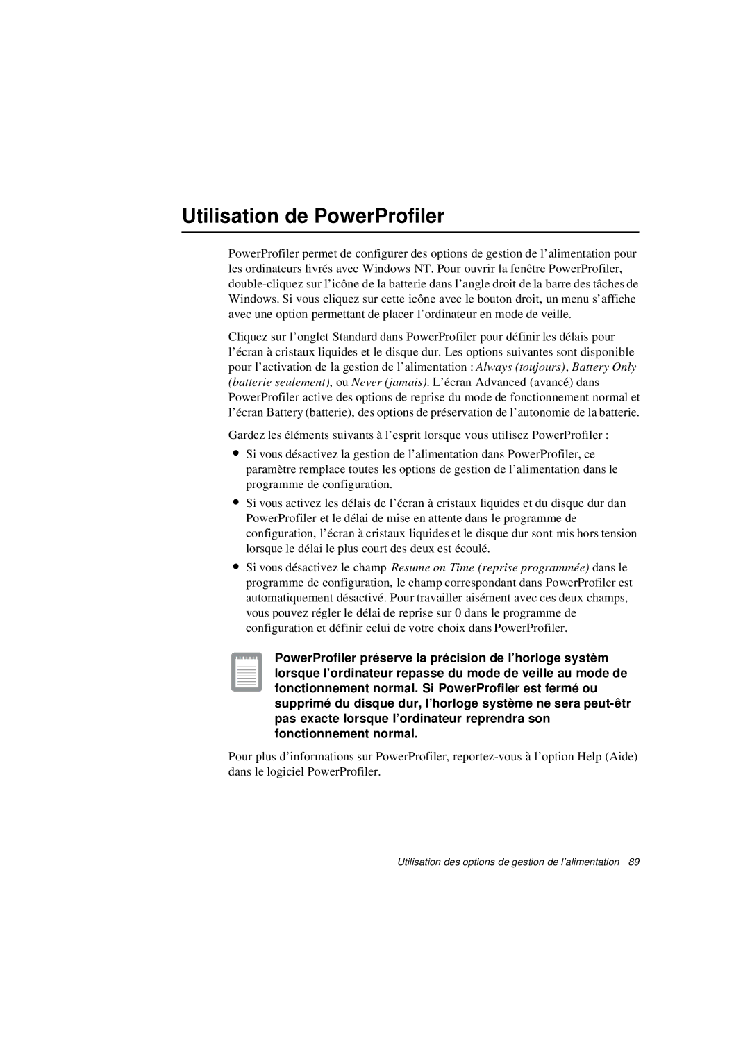 Samsung N640CN2011/SEG, N640CP4007/SEF, N640CN2013/SEF, N640GR4001/SEF, N640GP4001/SEF manual Utilisation de PowerProfiler 