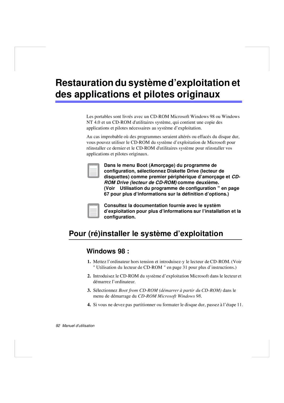 Samsung N640GR4001/SEF, N640CP4007/SEF, N640CN2013/SEF, N640GP4001/SEF Pour réinstaller le système d’exploitation, Windows 