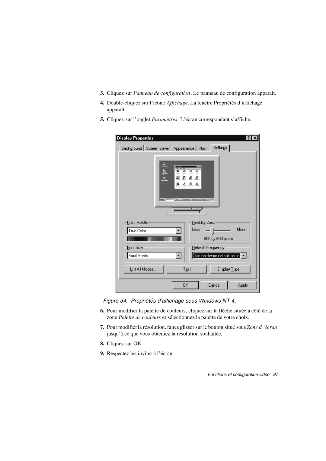 Samsung N640CP2004/SEF, N640CP4007/SEF, N640CN2013/SEF, N640GR4001/SEF, N640GP4001/SEF Propriétés d’affichage sous Windows NT 