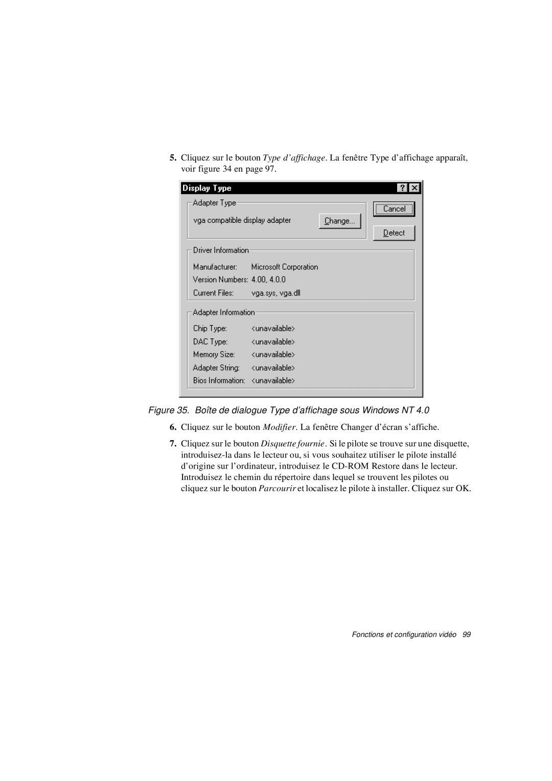 Samsung N640CP4007/SEF, N640CN2013/SEF, N640GR4001/SEF, N640GP4001/SEF Boîte de dialogue Type d’affichage sous Windows NT 