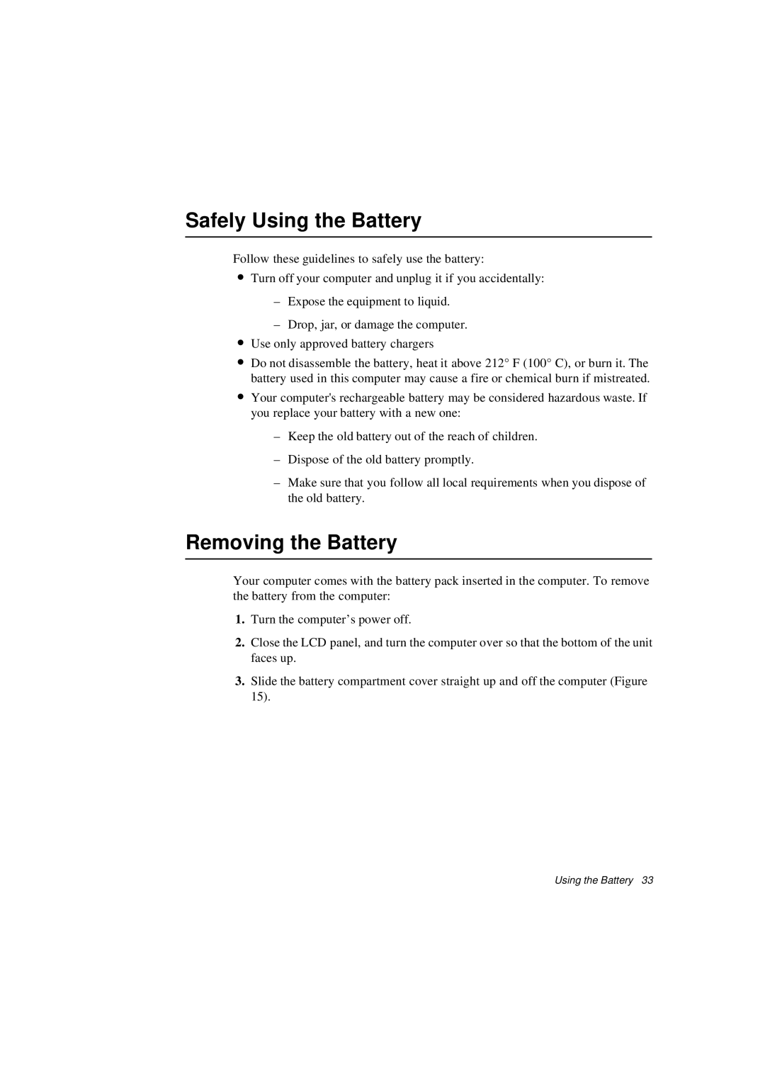 Samsung N640CP4008/SEF, N640CP4007/SEF, N640CP4024/EHQ, N640CP2006/SEF manual Safely Using the Battery, Removing the Battery 