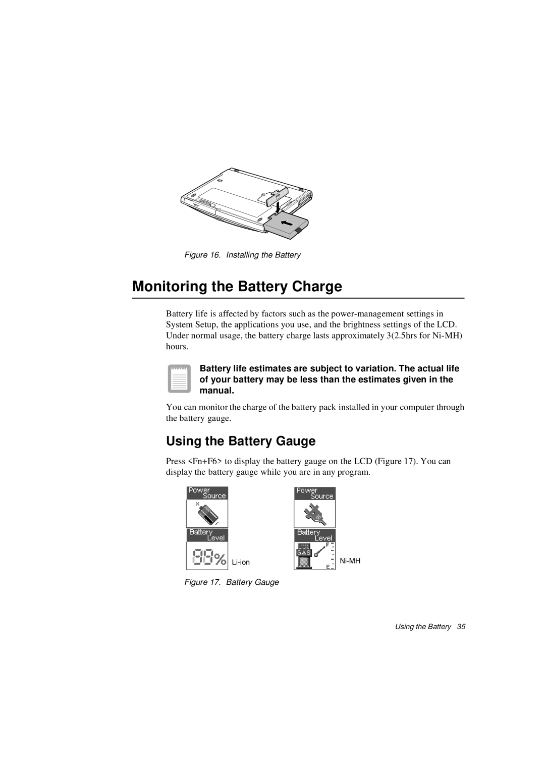 Samsung N640CJ2024/EHQ, N640CP4007/SEF, N640CP4024/EHQ manual Monitoring the Battery Charge, Using the Battery Gauge 