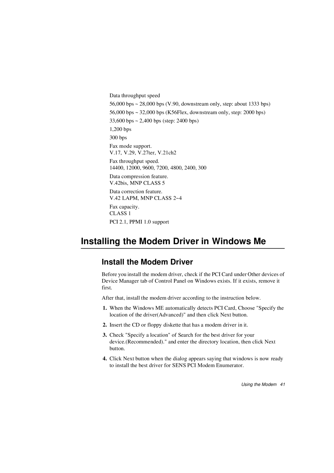 Samsung N640CP4024/EHQ, N640CP4007/SEF, N640CP2006/SEF Installing the Modem Driver in Windows Me, Install the Modem Driver 