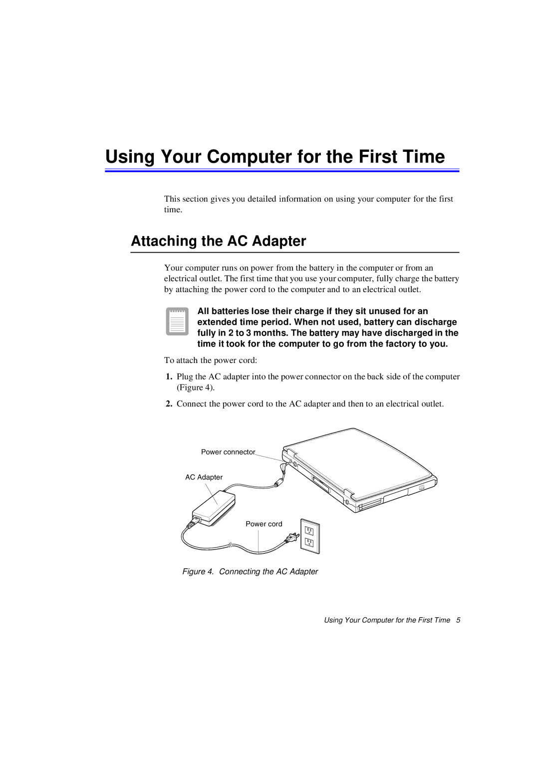 Samsung N640CP2024/EHQ, N640CP4007/SEF, N640CP4024/EHQ Using Your Computer for the First Time, Attaching the AC Adapter 