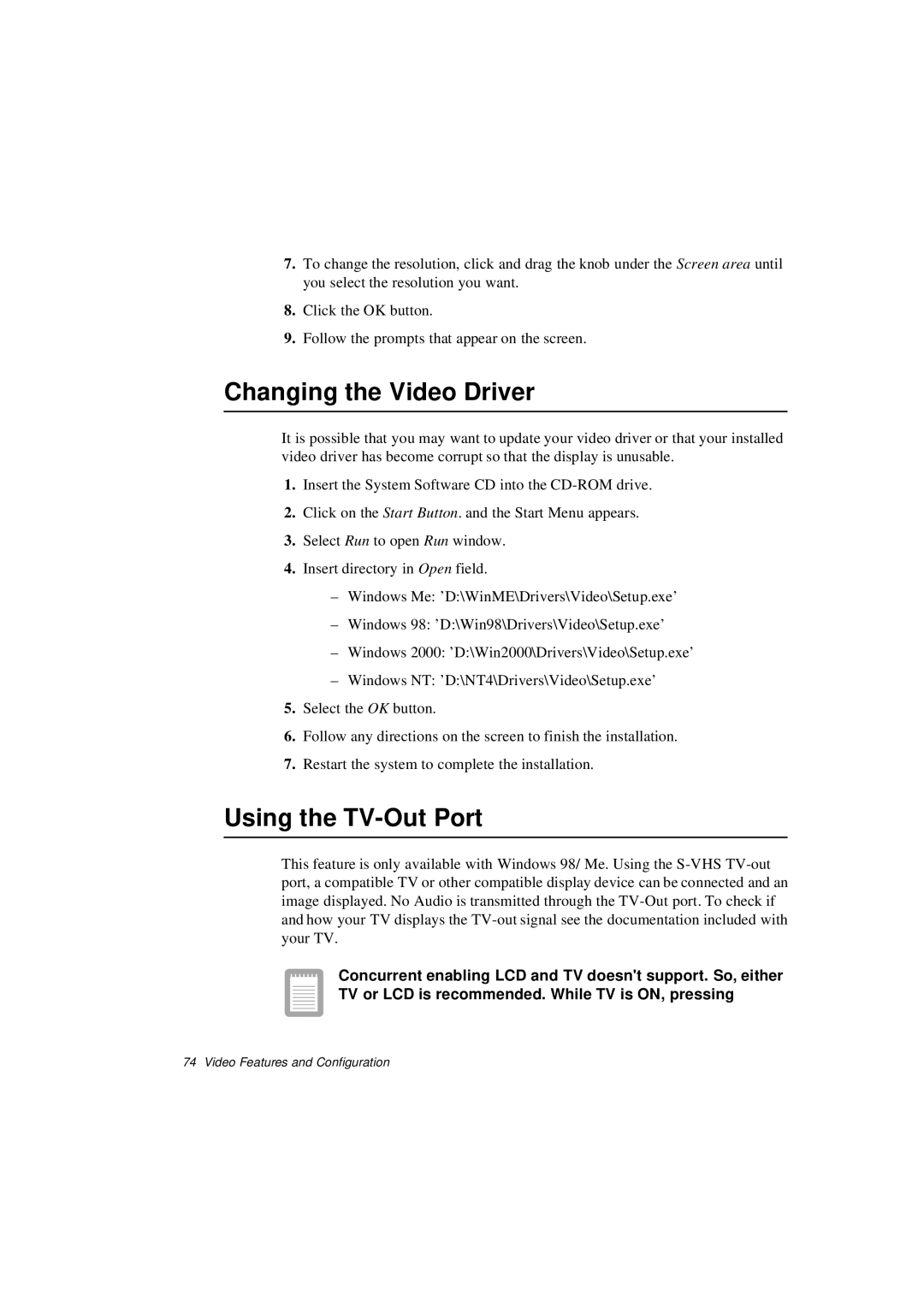 Samsung N640CN4022/EHQ, N640CP4007/SEF, N640CP4024/EHQ, N640CP2006/SEF manual Changing the Video Driver, Using the TV-Out Port 