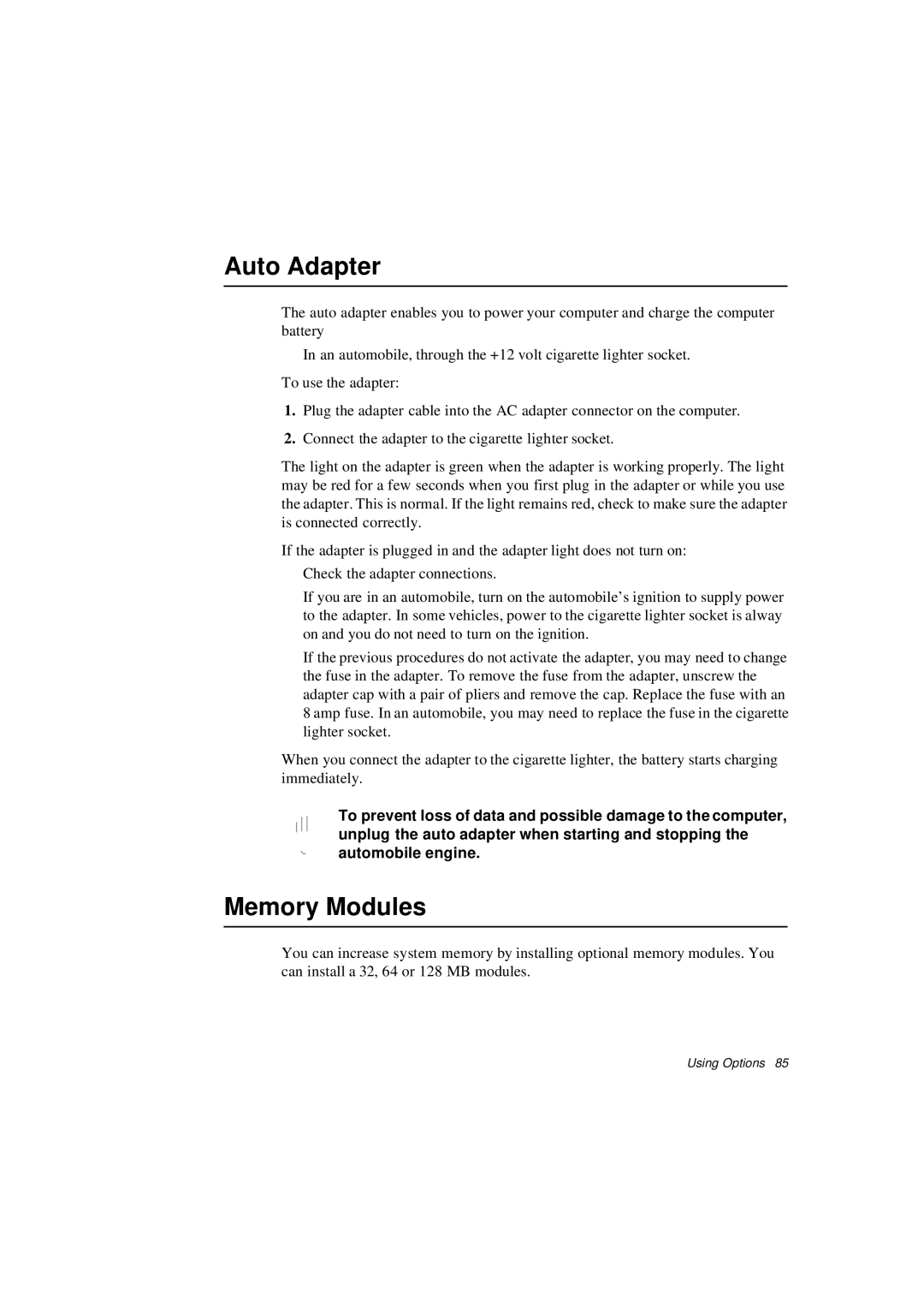 Samsung N640CP2024/EHQ, N640CP4007/SEF, N640CP4024/EHQ, N640CP2006/SEF, N640GP4001/SEF manual Auto Adapter, Memory Modules 