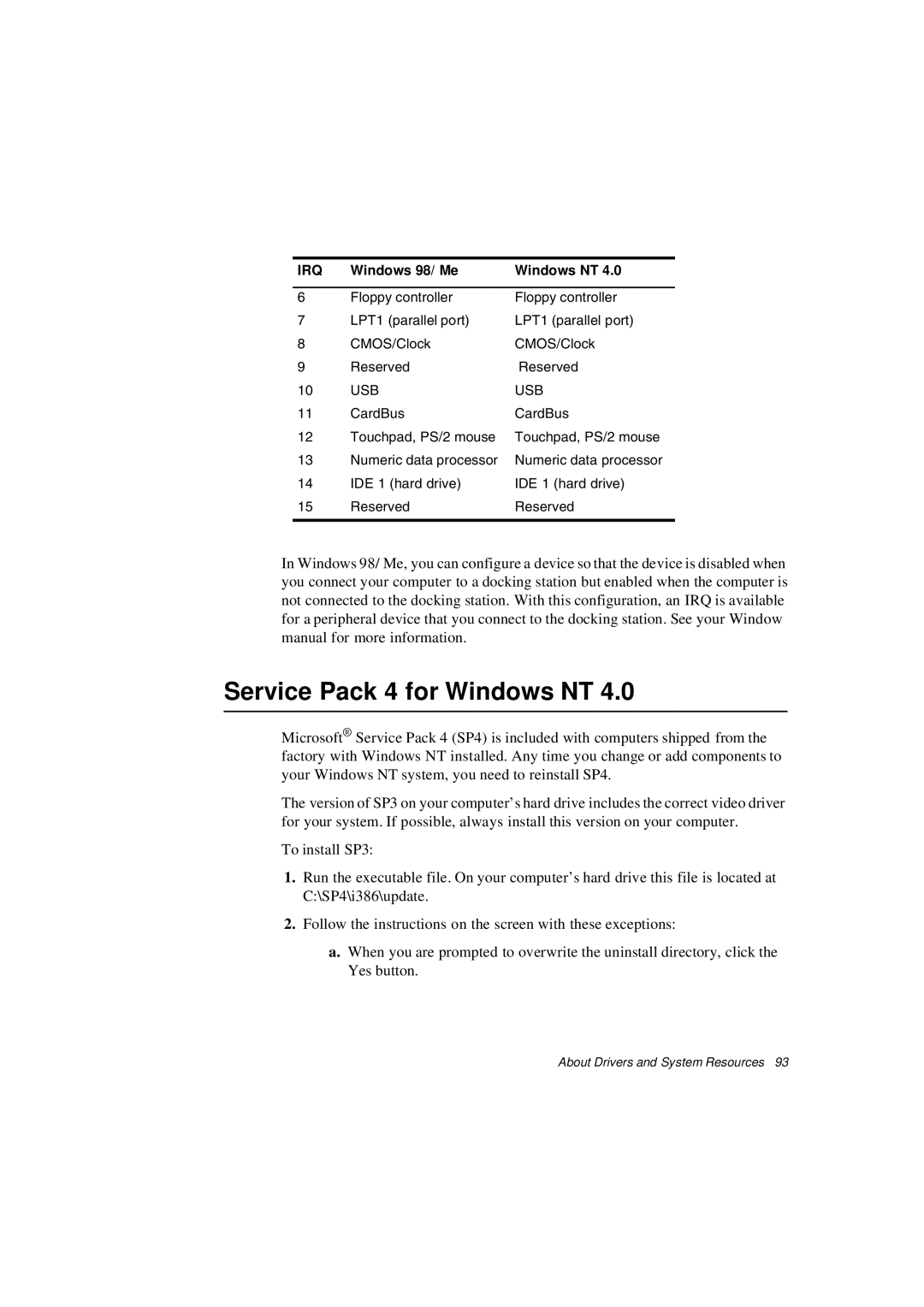 Samsung N640CP4008/SEF, N640CP4007/SEF, N640CP4024/EHQ, N640CP2006/SEF, N640GP4001/SEF manual Service Pack 4 for Windows NT 