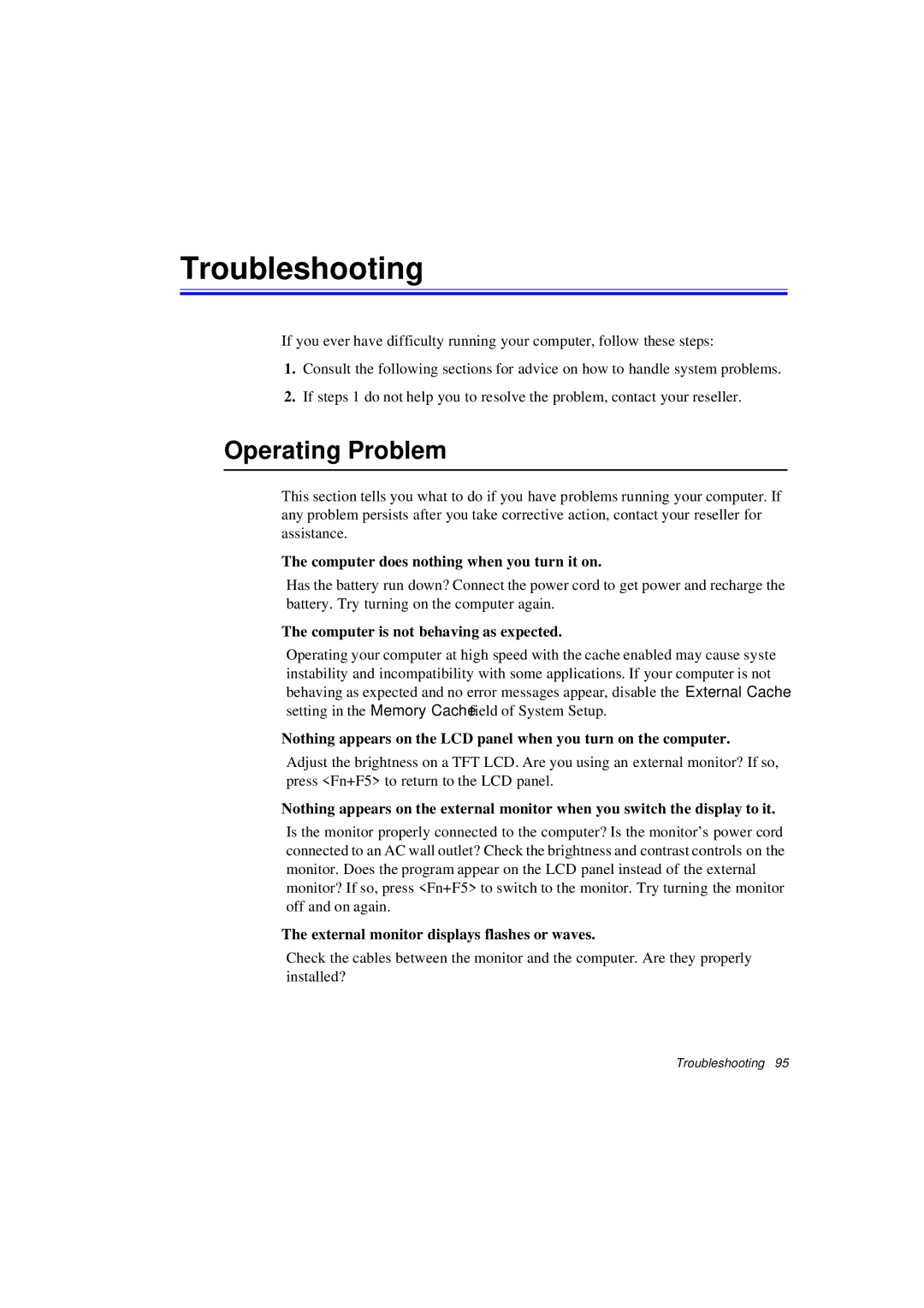 Samsung N640CJ2024/EHQ, N640CP4007/SEF manual Troubleshooting, Operating Problem, Computer does nothing when you turn it on 