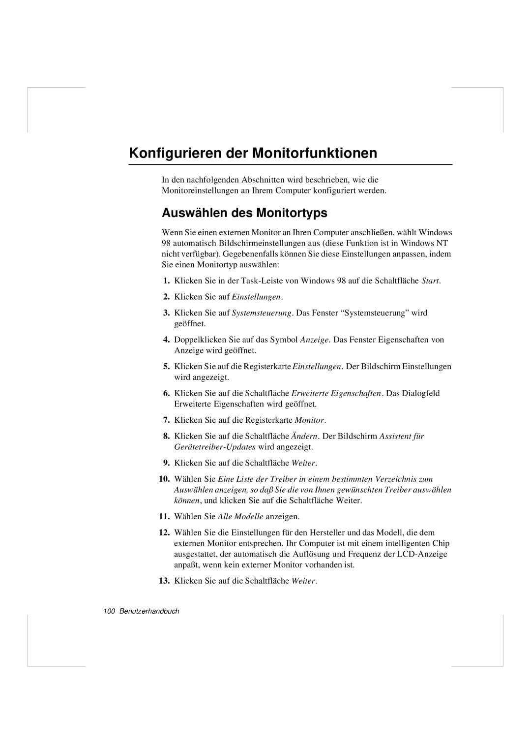 Samsung N640GR4002/SEG, N640CP4007/SEG manual Konfigurieren der Monitorfunktionen, Auswählen des Monitortyps 