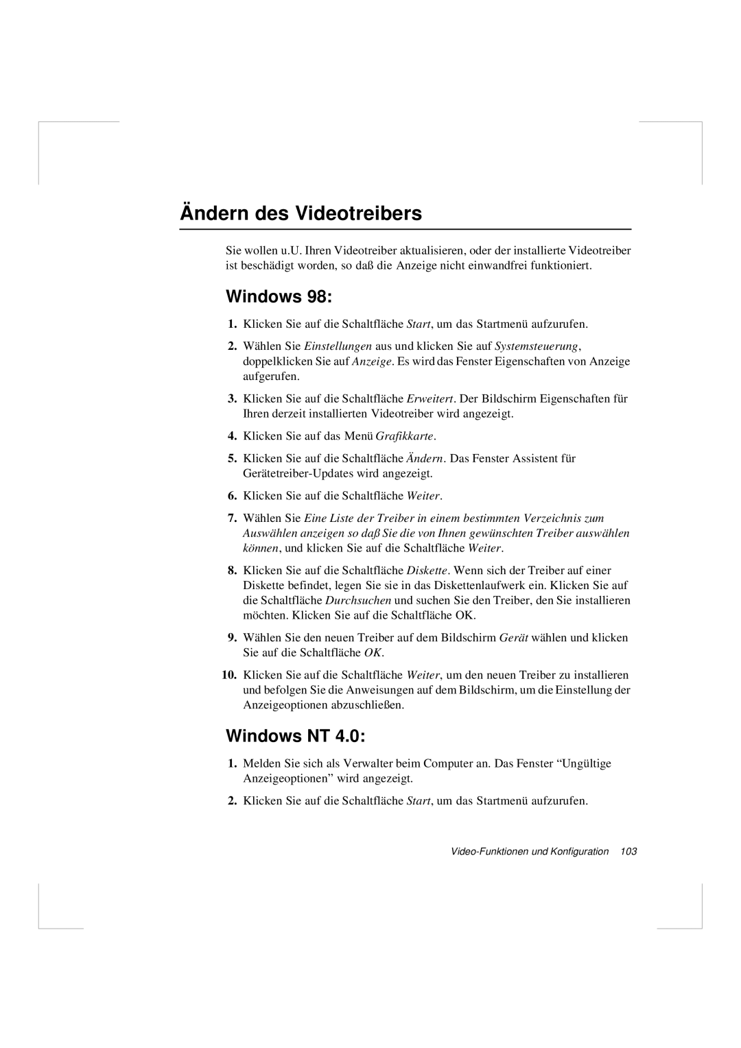 Samsung N640CP4007/SEG, N640GR4002/SEG manual Ändern des Videotreibers, Windows NT 