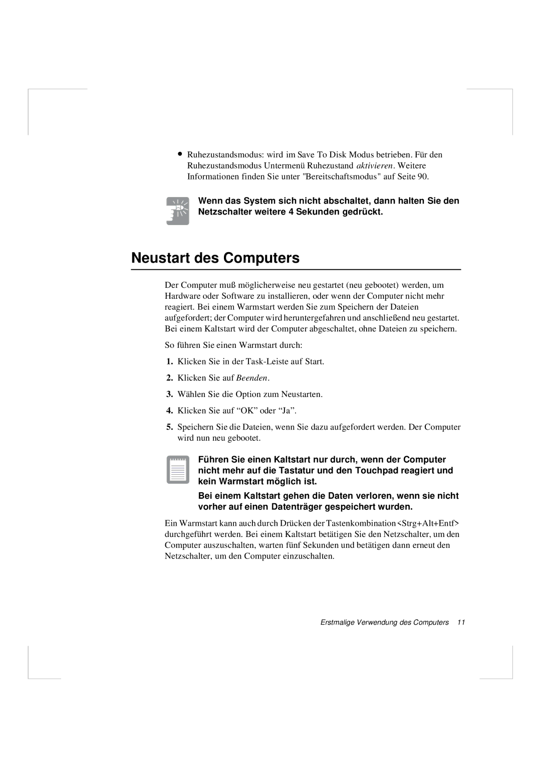 Samsung N640CP4007/SEG, N640GR4002/SEG manual Neustart des Computers 