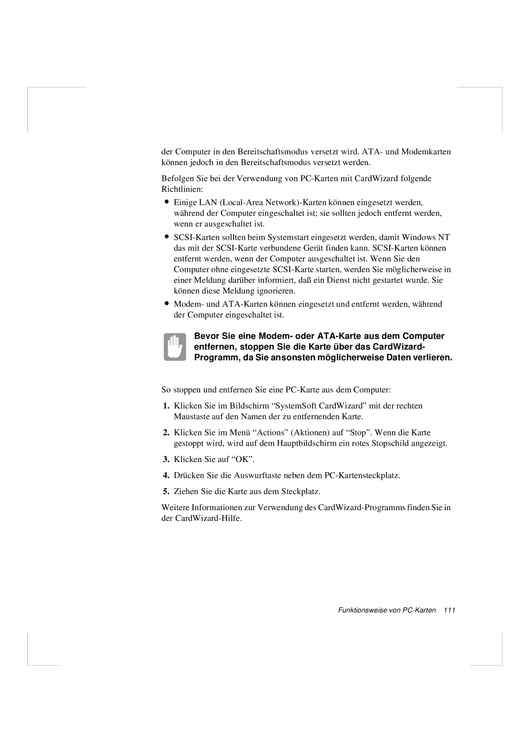 Samsung N640CP4007/SEG, N640GR4002/SEG manual Funktionsweise von PC-Karten 