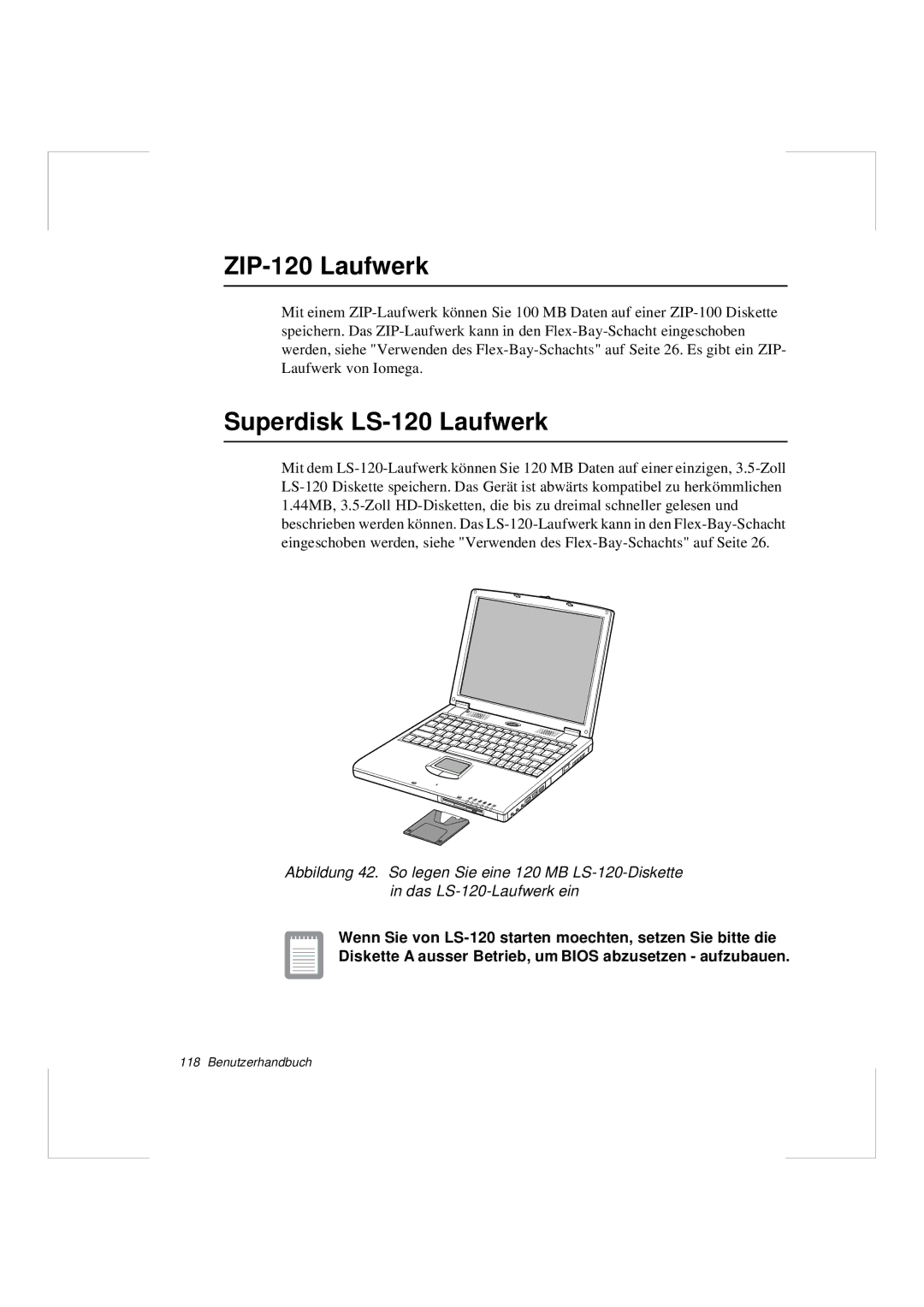 Samsung N640GR4002/SEG, N640CP4007/SEG manual ZIP-120 Laufwerk, Superdisk LS-120 Laufwerk 