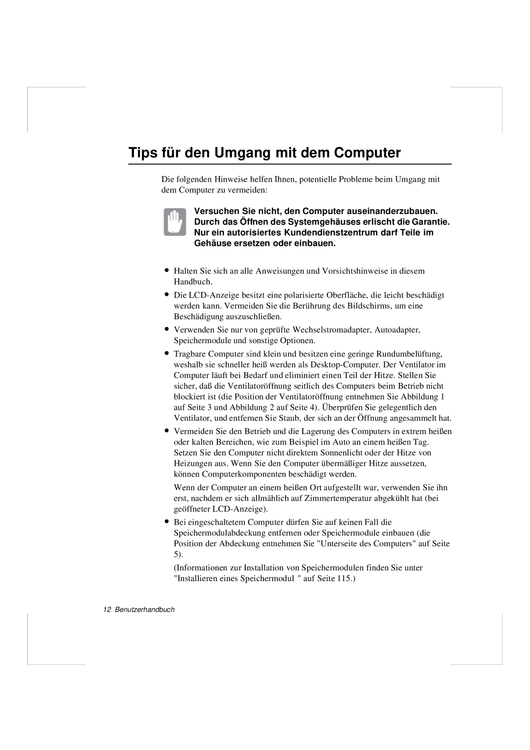 Samsung N640GR4002/SEG, N640CP4007/SEG manual Tips für den Umgang mit dem Computer 