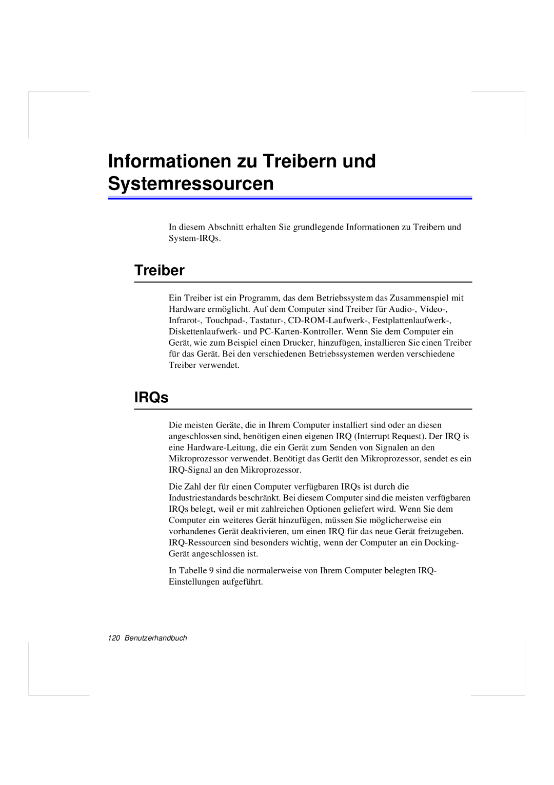 Samsung N640GR4002/SEG, N640CP4007/SEG manual Informationen zu Treibern und Systemressourcen, IRQs 