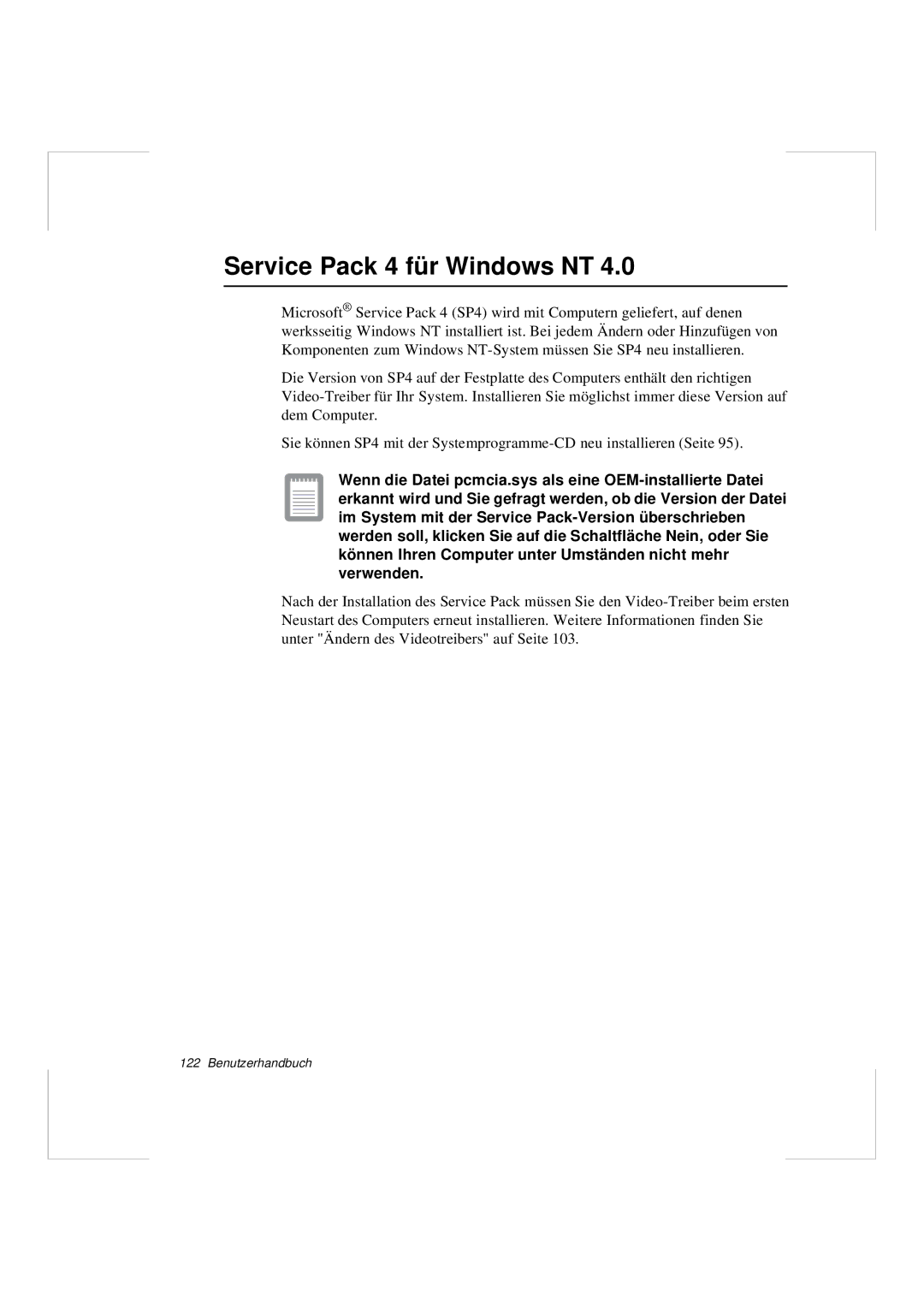 Samsung N640GR4002/SEG, N640CP4007/SEG manual Service Pack 4 für Windows NT 