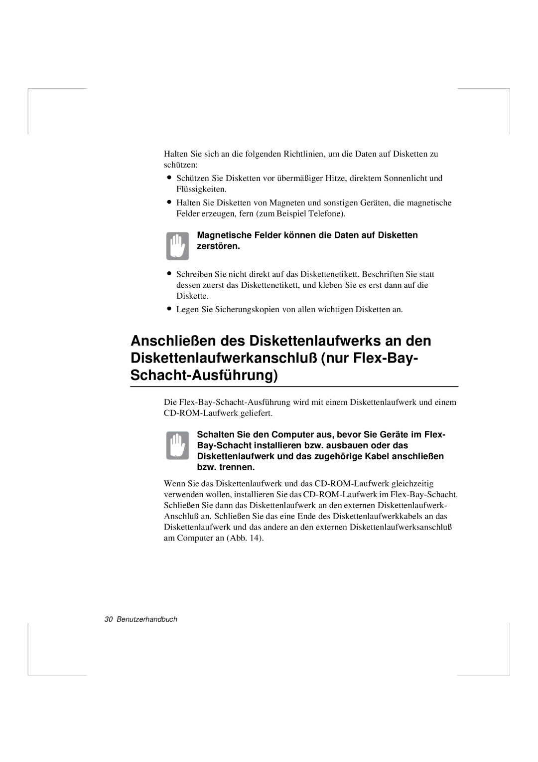 Samsung N640GR4002/SEG, N640CP4007/SEG manual Magnetische Felder können die Daten auf Disketten zerstören 