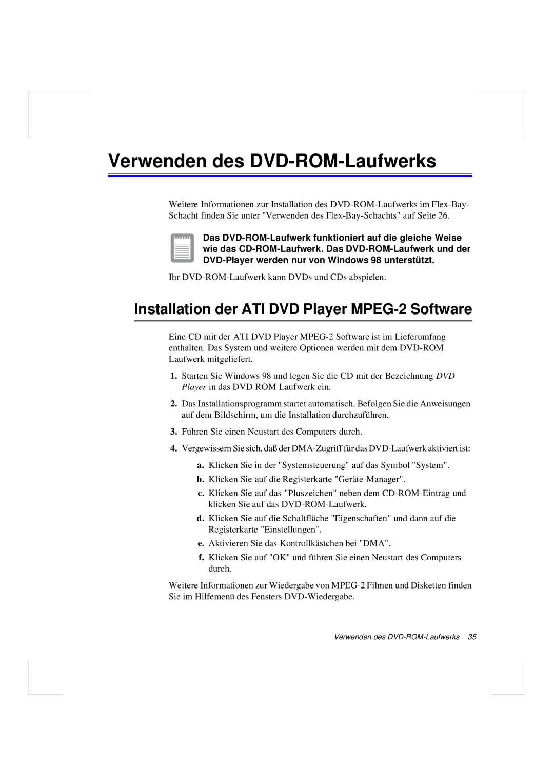 Samsung N640CP4007/SEG, N640GR4002/SEG Verwenden des DVD-ROM-Laufwerks, Installation der ATI DVD Player MPEG-2 Software 