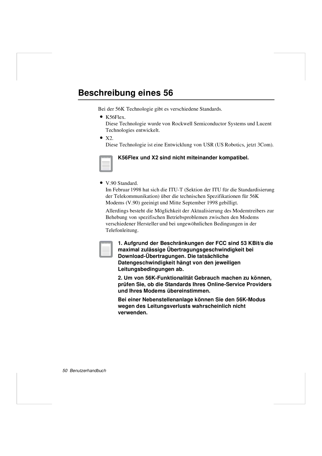 Samsung N640GR4002/SEG, N640CP4007/SEG manual Beschreibung eines, K56Flex und X2 sind nicht miteinander kompatibel 