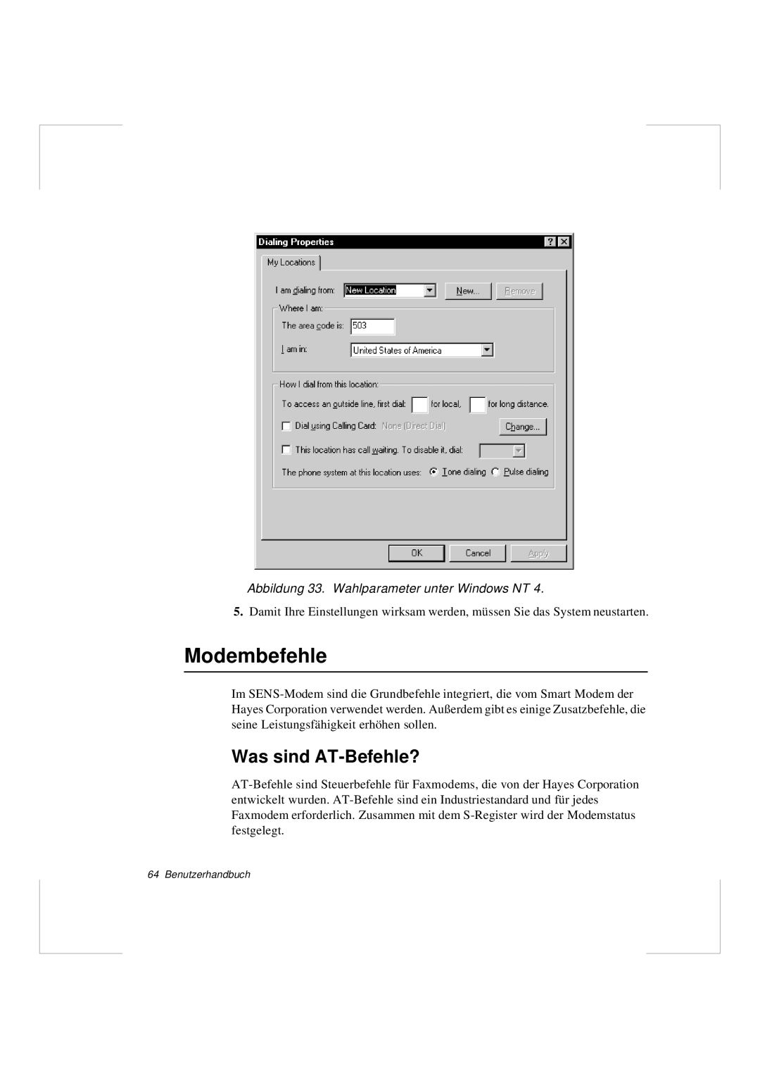 Samsung N640GR4002/SEG, N640CP4007/SEG Modembefehle, Was sind AT-Befehle?, Abbildung 33. Wahlparameter unter Windows NT 