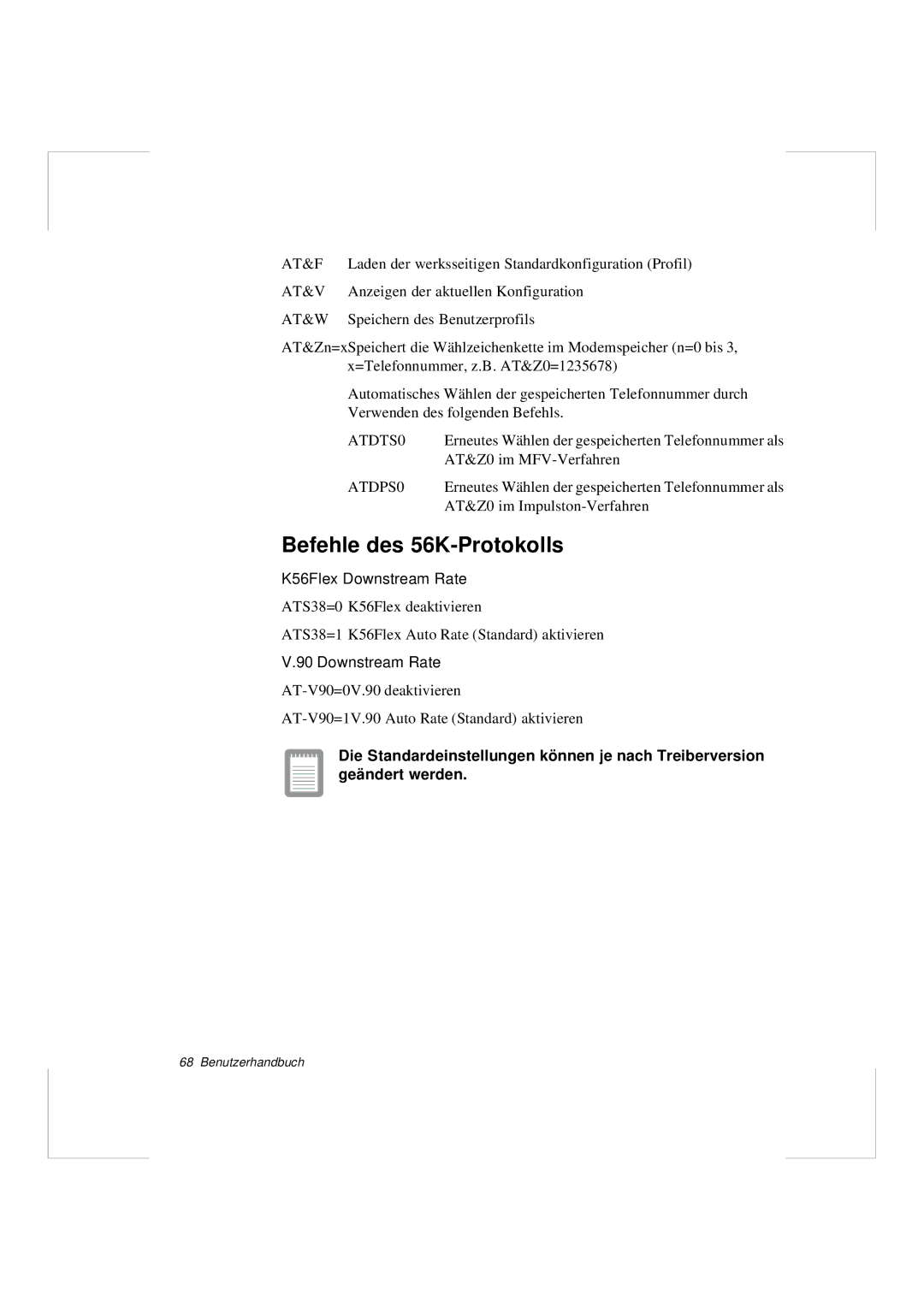 Samsung N640GR4002/SEG, N640CP4007/SEG manual Befehle des 56K-Protokolls, K56Flex Downstream Rate 